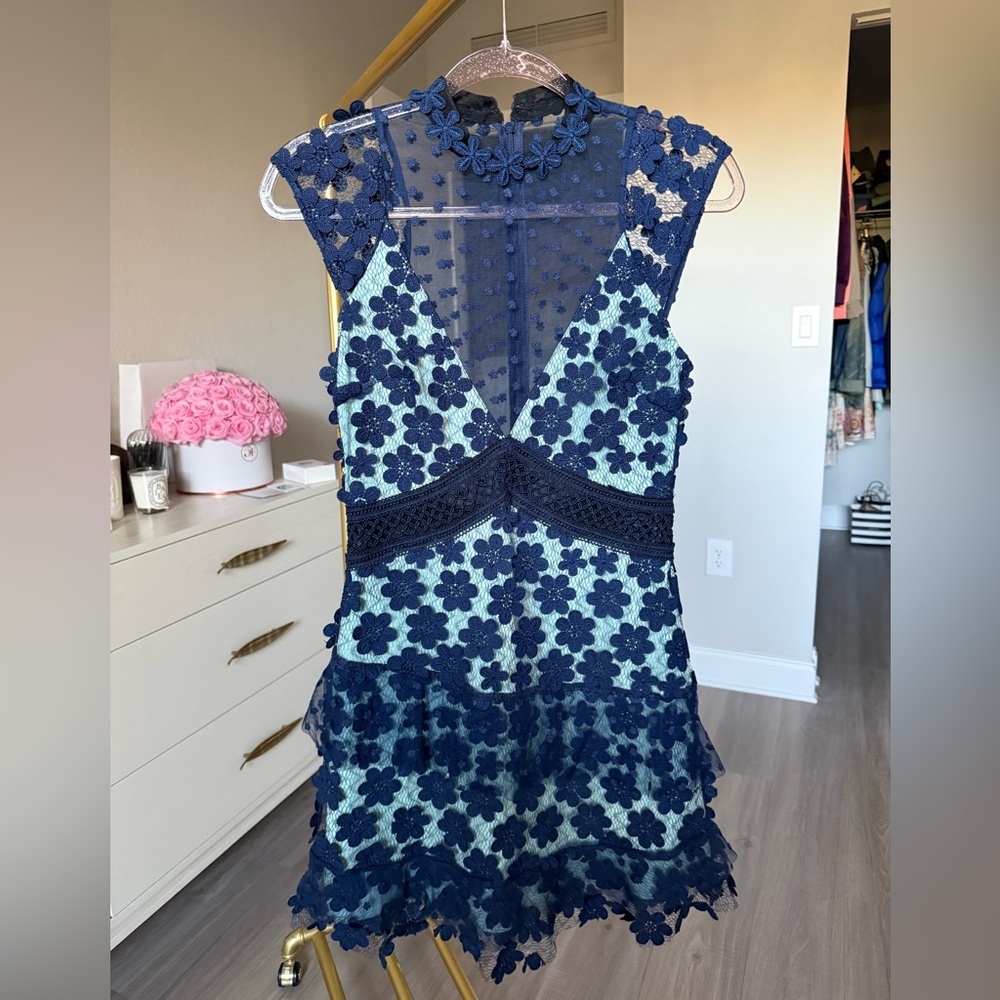 Self-Portrait Teal and Navy Lace Dress